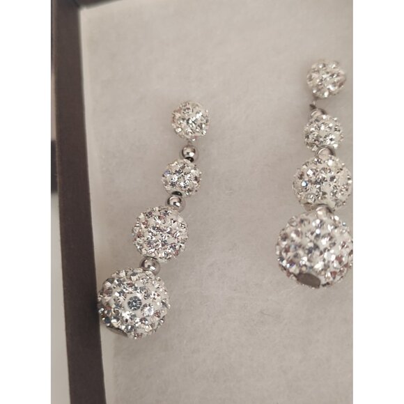 Sterling Silver & Cubic Zirconia Statement Dangle 4 Ball Stud Earrings - Picture 3 of 6